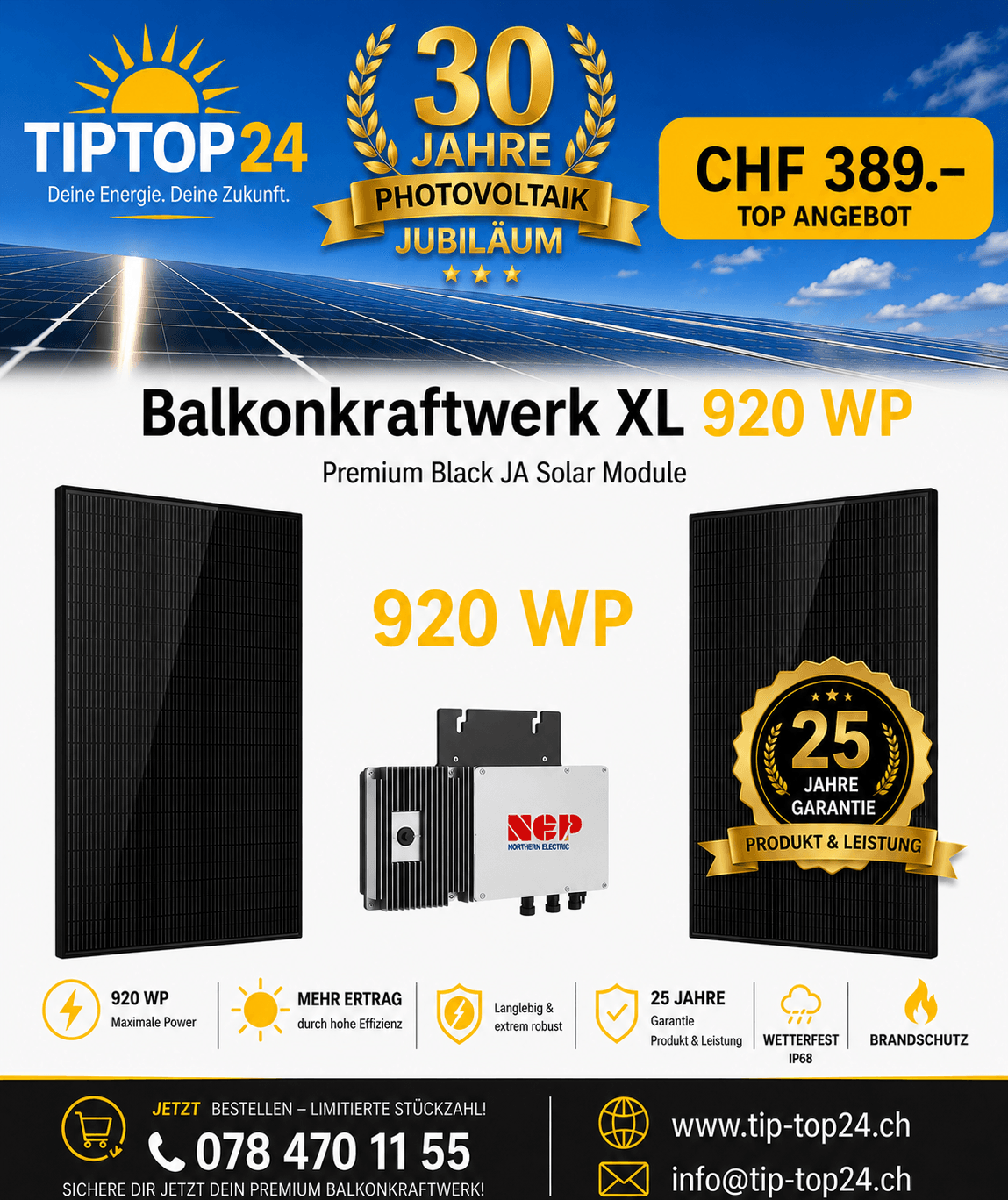 920 Wp Premium Black Balkonkraftwerk